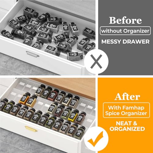 Famhap Spice Drawer Organizer, 36PCS Interlocking Expandable Seasoning Rack Tray Insert for Kitchen Drawers, Spice Rack Drawer for Spice Jars - color: Transparent, size: 36pcs