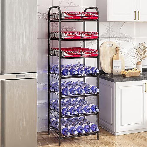 GILLAS 7 Tier Without Wooden Top Water Bottle Storage Rack, Free Standing Vertical Metal,Water Bottle Organizer, Large Capacity Bottled Rack Water Holder Stand for Cabinet Kitchen Party Pantry,Black - size: 7 Tier Without Wooden Top