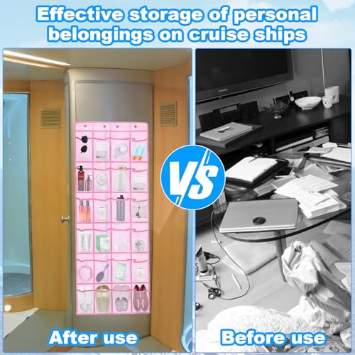 CTTZCKJ Over The Door Organizer For Cruise Ships|Magnetic Door Organizers with 24-Pocket for Cruise Ship|55"x21"|Cruise Over the Door Organizer,Magnetic Shoe Rack for Cruise,Behind-Door Storage - color: pink