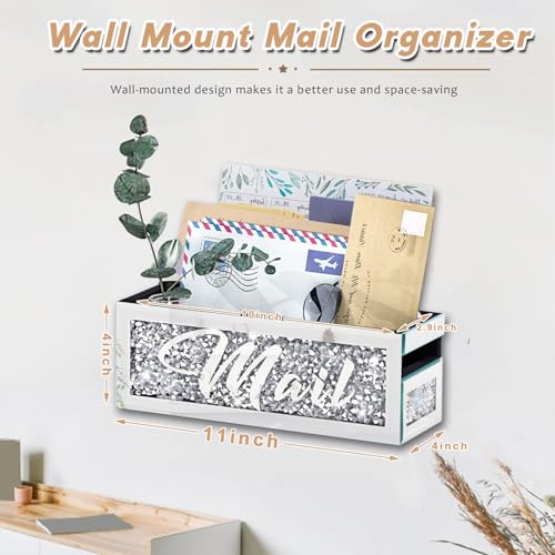 Crushed Diamond Mail Organizer, Crystal Mail Organizer Countertop, Mirror Letter Holder, Mail Tray, Mail Holder Box for Desk, Mail Holder for Wall - color: Mail Organizer