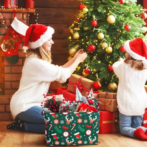 Geelin 3 Pcs Christmas Baskets Storage Gingerbread Christmas Tree Snowman Basket for Gifts Collapsible Waterproof Canvas Xmas Storage Bin Organizer with Handles for Book Closet Shelf Nursery Decor - style: Christmas Classics