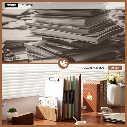 KIRIGEN Wood File Mail Organizer 7 Slots File Paper Holder Desktop Wood Document Letter Holder Organizer for Home Office Brown (7KWJJ-DBR) - color: Dark Brown, size: 7 Slots