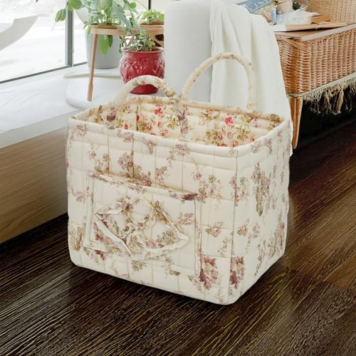 Quilted Laundry Basket with Handles, Aesthetic Collapsible Fabric Storage Basket for Clothes, Diapers & Toys - Multi-Purpose Boho Organizer Tote for Car, Home & Picnic (I) - color: I