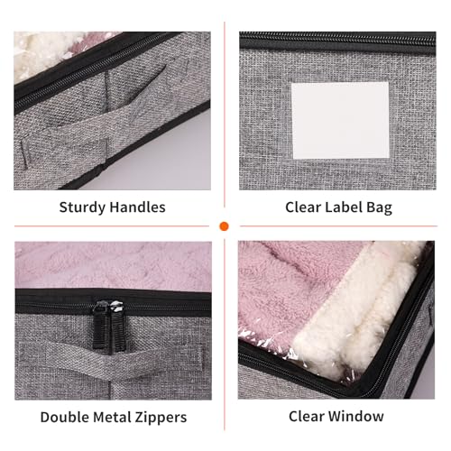 Fixwal Under Bed Storage Containers 4 Pack, Reinforced Underbed Organizer Below 4.5 Inches Low Profile Clothes Storage Bins with Sturdy Sidewalls and Bottom