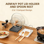 2 in 1 Pot Lid Holder & Spoon Rest for Kitchen Counter, Plastic Utensil Rest with Stainless Steel Pan Lid Holder Organizer While Cooking, Countertop Space Saving Pot Cover Rack | Easy to Clean - color: Gray- 1 Pack