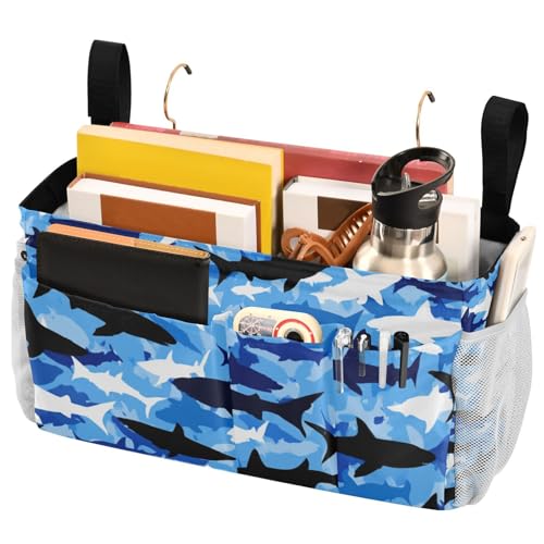 Bedside Caddy Hanging Bunk Bed Caddy Bed Organizer Hanging Pocket with 2 Hooks Bedside Storage Organizer Pocket Bag Holder Marine Bright Sky Blue Shark - color: Marine Bright Sky Blue Shark