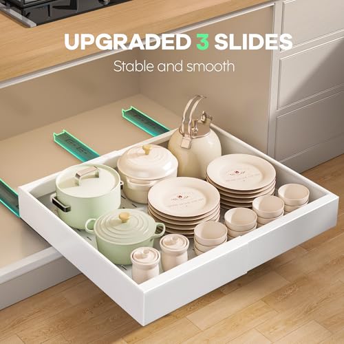 Seinloes 6 Pack Pull out Cabinet Organizer 21"Deep with Raising Pad for Framed Cabinets, Expandable Slide out Drawers for Kitchen Cabinets with 6pcs Divider Racks, Roll out Shelves 12.1"-20.4" W White - color: White, size: 12.1"-20.4"W x 21"D(6Pack)