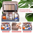 HXLGMD Large Makeup Bag with Mirror Double Layer Travel Make Up Organizer Case, Large Capacity Coemetic with Brush Slot Divider, Travel Toiletry Bag for Women (Aegean Blue) - color: Aegean Blue