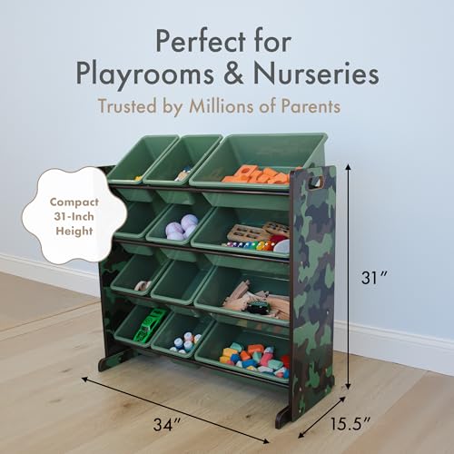 Humble Crew Toy Storage Organizer with 12 Removable Storage Bins for Kids Playroom, 4-Tier Toddler Toy Organization, Army Green Camo - color: Army Green Camo