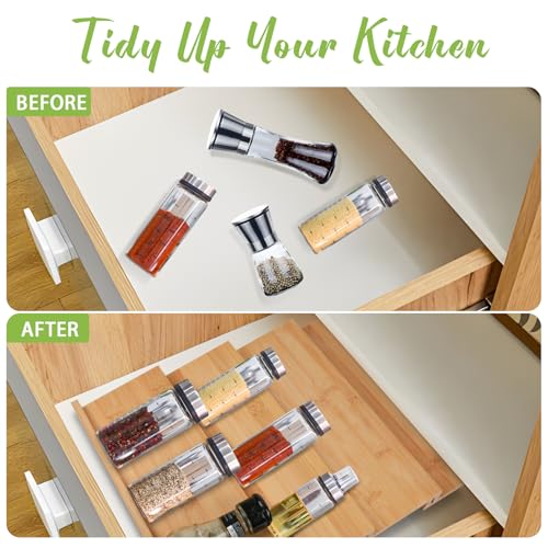 Bamboo Spice Drawer Organizer for Insert Shallow Drawer, 8 Tier Stackable Spice Rack Organizer for Cabinet(4.8" D x 13" W x 1.65" H) Seasoning Storage Organization for Kitchen Pantry Drawer - size: 8 PCS
