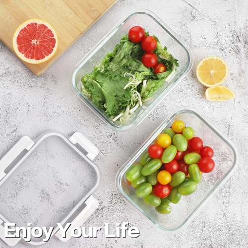 HOMBERKING 24pc Glass Food Storage Containers with Lids, Glass Meal Prep Containers with Leak Proof Snap Lock Lids, Airtight Bento Lunch Boxes, Kitchen Storage (12 lids & 12 Containers) - White - color: White