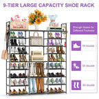 Kottwca Shoe Rack Organizer, Large Shoe Rack for Entryway Closet, Metal Shoe Shelf for Shoes and Boots, Big Non-Woven Fabric Shoe Storage Organizer with Hooks for Cloakroom, Black… - size: 3 Row 9 Tier-1