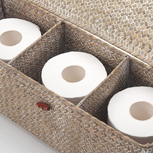 Whitewash Seagrass Tank Basket with Lid Woven Toilet Roll Storage Basket with Sections Rectangular for Organize Snack Toys (Large Compartment 16.5inch L x 5.5inch W x 5.5inch H) - color: Whitewash