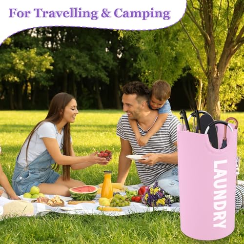 2Pcs Foldable Pink Laundry Basket for Family, 95L Portable Laundry Baskets with Aluminum Handles, Multi-functional Dirty Clothes Hampers for Dorm, Travel, Pink - color: 2Pcs Pink, size: L-95L