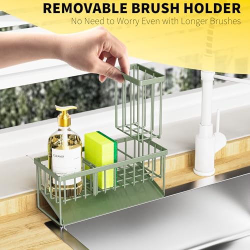 Cisily Kitchen Sink Caddy, Sponge Holder for Kitchen Sink, Kitchen Sink Organzier and Storage with High Brush Holder, 304 Stainless Gadgets Sink Accessories, Organizadores de Cocina Sage Green - color: Sage Green, size: 9.25″