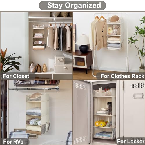 StorageWorks 3-Shelf Hanging Closet Organizer, Adjustable Hanging Closet Organizers and Storage, 12 ¾”W x 12 ¾”D x 32”H, White & Ivory - color: Ivory White, size: 12 ¾”W x 12 ¾”D x 32”H
