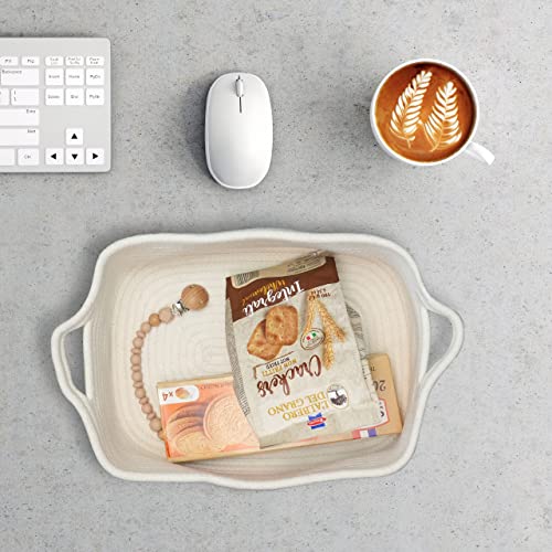 XUANGUO Woven Cotton Rope Storage Basket with Handles for Organizing Shelves Closet Small Cat Dog Pet Toy Baskets Box Bin Decorative Rectangle Baby Nursery basket Gift basket Empty(white) - color: white