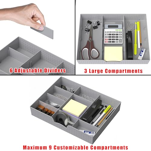 Simple Houseware Drawer Organizer Tray with 9 Adjustable Compartments, Gray - color: Gray, size: 1 Pack