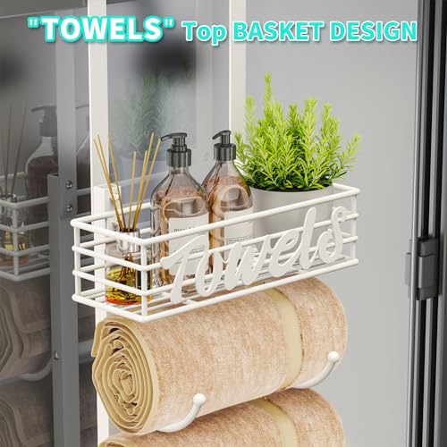 HapiRm Towel Racks for Bathroom Storage - 6 Tier Over The Door & Wall Mount Rolled Towel Storage Organizer Holder with Metal Shelf Basket for Small Bathroom, Camper, Rv - White, Patented - color: White, size: 6-Tier