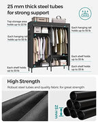 SONGMICS Wardrobe Closet, 65 Inch Heavy Duty Portable Closet, Freestanding Closet Organizer, Clothes Rack with Cover, 2 Hanging Rails, 3 Shelves,4 Side Pockets,Black URDR301B02