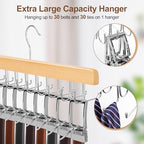 TOPIA HANGER 2 Pack 2 in 1 Belt Tie Hanger for Closet Max 60 Belts with 60 Ties Capacity, 20 Hooks Belt Tie Racks Wooden Hanger for Closet Organizer Space Saving “U” Fit Belt and “一” Fit Tie - CT59N - color: Natural-2 Pack