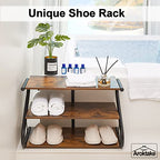 3-Tier Shoe Rack, Wooden Shoe Storage with S Shape Heavy Duty Metal Free Standing, Shoe Organizer Shelf for Entryway, Living Room, Closet, Bedroom (Rustic) - size: 11.81 x 25.78 x 15.86 Inches