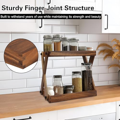 Wood Countertop Shelf Organizer, 2 Tier Wooden Shelf for Coffee Bar Accessories, Kitchen Spice Rack Organizer, Condiment Storage Caddy for Home, Office, Bathroom counter