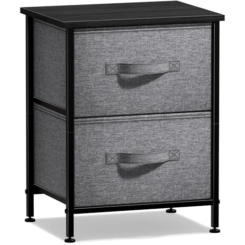 Sorbus Nightstand with 2 Drawers - Bedside Furniture End Table Night Stand with Steel Frame, Wood Top & Easy Pull Fabric Bins - Small Dresser & Chest for Home, Bedroom Accessories & Office - color: Black, style: 2 Drawer