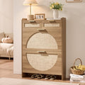 Rattan Shoe Storage Cabinet with 2 Flip Drawers & 2 Drawers, Freestanding Organizer for Front Door Entrance, Hidden Narrow Shoe Rack Cabinet Storage for Entryway, Rustic Oak Rattan - style: 2-Drawers