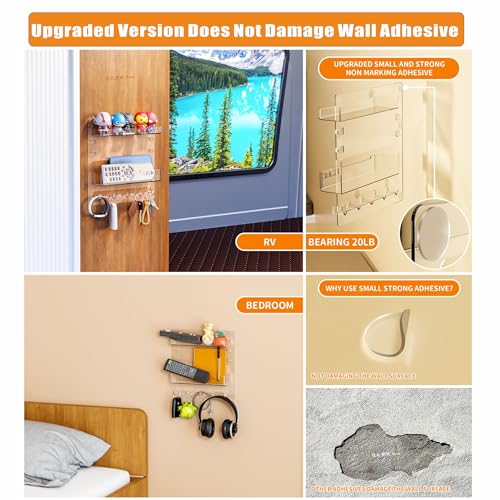 SuoXing Bedside Wall Organizer for Bedroom,Rv,Small Rooms,Nightstand and Bedside Wall Shelf for Earphone,Glasses,Remote Control,Phone Charging Shelf,Dorm Decor for College Girls and Teen Girl,Clear - color: Clear