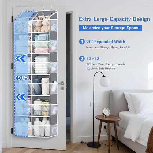 Univivi Over the Door Organizer, 6 Tiers Behind Door Storage with Clear Deep Pockets Hanging Organizer for Closet, Bedroom, Nursery, Bathroom and Sundries (Grey) - color: Grey