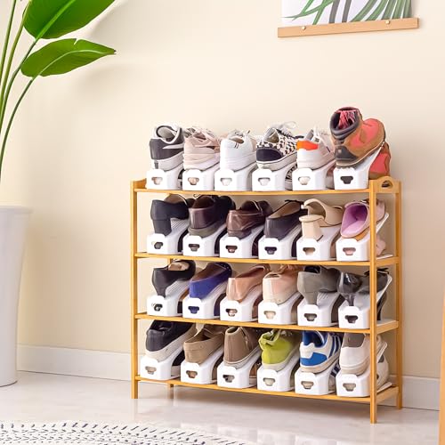 One-Piece Shoe Slot Organizer 10 Pack, Space-Saving Stackers for Closet, Entryway & Shoe Rack | No Assembly Needed - color: White