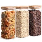 ComSaf 1.9 Qt Glass Storage Containers with Lids, Glass Jars with Lids, Clear Food Storage Jar, Square Canister Set of 3, Pantry Organizers and Storage for Flour Rice Pasta Tea Coffee Bean - size: 1.9Qt*3