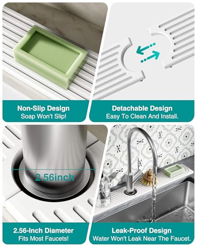 Stone Faucet Mat for Kitchen Sink, Diatomite Sink Protectors - Prevent Moisture Drying Stone Tray Fit Kitchen Counter & Bathroom Counter (White, 23.6" x 4") - color: White, size: 23.6" x 4"