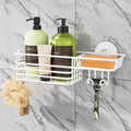 TAILI Shower Caddy Suction Cup with Hooks & Soap Holder, Heavy Duty Bathroom Shower Organizer, No Drilling Shelves for Inside Bathroom, Metal Storage Basket - style: 1 × White