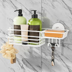 TAILI Shower Caddy Suction Cup with Hooks & Soap Holder, Heavy Duty Bathroom Shower Organizer, No Drilling Shelves for Inside Bathroom, Metal Storage Basket - style: 1 × White