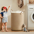 80L Extra Large Jute Laundry Hamper Tall Woven Laudnry Basket Wicker Rope Clothes Hamper Boho Blanket Basket in Living Room Bedroom 16"D x 22"H - color: Jute, size: Extra Large (80L)