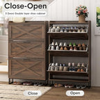Maupvit Shoe Storage Cabinet with 3 Flip Drawers, Freestanding Organizer with Metal Legs for Entryway, Narrow Shoe Rack Cabinet, Dark Walnut - color: Dark Walnut, style: 3-Drawers