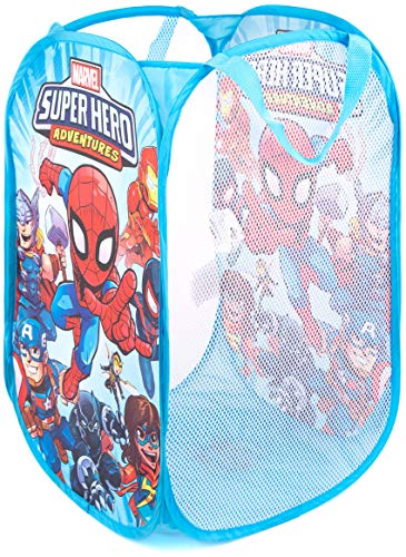 Jay Franco Marvel Super Hero Adventures Pop Up Hamper - Mesh Laundry Basket/Bag with Durable Handles - Features Spiderman, Iron Man, Captain America & Thor (Official Marvel Product) - color: Super Hero Adventures