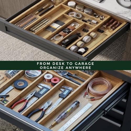 Bamboo Drawer Organizer, Expandable 8-Slot Silverware & Utensil Tray for Kitchen Drawers, Fits 13–19.5 Inch Drawers, Deep Compartments, Durable & Eco-Friendly Natural Bamboo - size: 8 Slot