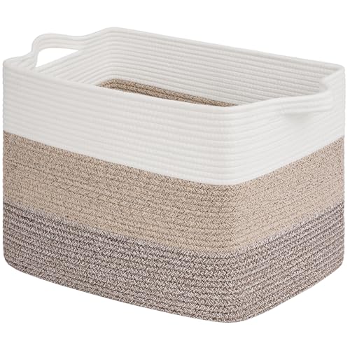 Goodpick Large Storage Basket, 18"x14"x12" Cotton Rope Organizer for Blankets, Toy Baskets Storage Kids, Rectangle Woven Basket for Living Room, Bedroom, Gradient Brown - color: Gradient Brown, size: 18"L x 14"W x 12"H