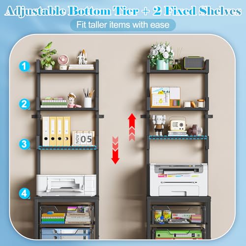 Sbanmao 3-Drawer File Cabinet with 3 Shelves, 61" Tall Vertical Filing Cabinet for Home Office, Metal Mesh Drawers with Small Printer Stand, Fit for Letter Files, Black - color: Black, size: 3 Shelves+3 Drawers