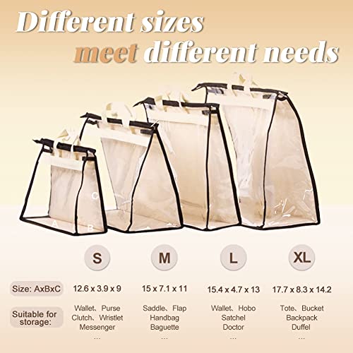 fazhongfa 5 PCS Hanging Handbag Storage Organizer Non-Woven Transparent Dust-proof Homewares Purse Wallet Closet Storage Bag with Zipper and Handle (XL) - size: XL