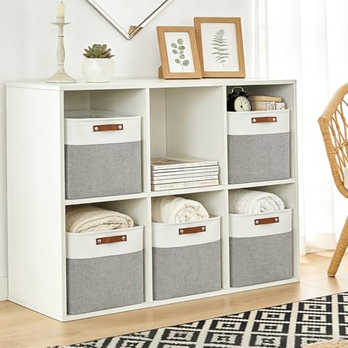 Bagnizer 13x13 Cube Storage Bins, Collapsible Fabric Storage Box, 4 Pack Closet Baskets with Handles for Organizing, Shelf, Toys, Clothes, Home, Office, Nursery (Grey&White) - color: Gray / Off-White, size: Cube - 13"x13"x13"