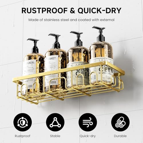 Shower Caddy, 3 Pack Shower Shelves for Inside Bathroom, Rustproof Adhesive Bathroom Organizer with Soap Holder, No Drilling Washroom Organizers and Storage for Bathtub Room/Kitchen/Home, Gold - color: Gold, size: 3-Pack