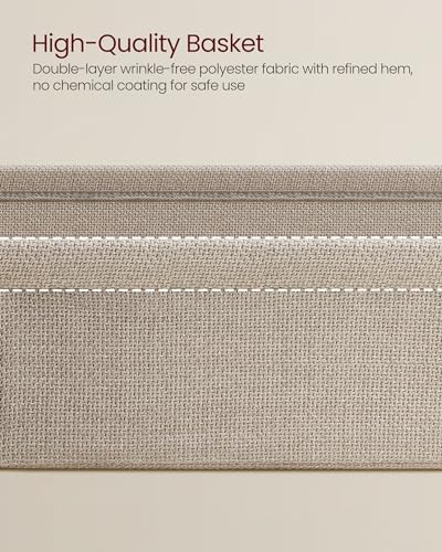 VASAGLE LILEA Collection - Side End Table with Fabric Basket, Modern Nightstand, Rectangular Bedside Table, for Living Room, Bedroom, Matte White and Camel Brown ULET230W10 - color: Matte White + Camel Brown, size: Rectangular + 1 pack