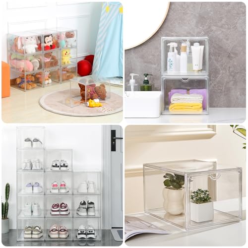 Clear Shoe Storage Boxes Stackable, Display Case With Magnetic Door, 4 Pack Acrylic, Plastic Shoe Boxes With Lids, Sneaker Storage - size: Front Door-4pcs