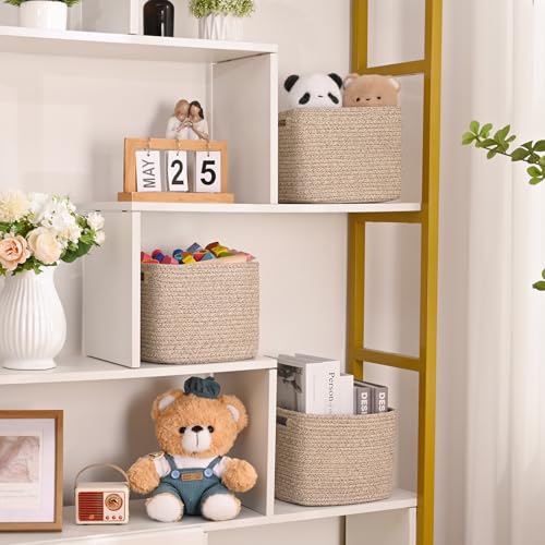 3 Pack Cube Storage Bin, 9”x9”x7” Cotton Rope Woven Baskets for Organizing Toys Clothes Towels, Square Gift Storage Baskets for Shelves, Nursery, Closet, Bathroom, Pantry (Jute) - color: Jute, size: 9" x 9" x 7"