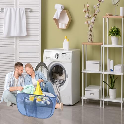 Extra Large Mesh Pop Up Laundry Hamper, 100L Collapsible Laundry Basket, Dirty Clothes Hamper with Reinforced Handles, Storage Bins for Shelves, Dorm or Home Portable Stair Laundry Basket. Blue - color: Blue, size: Single Standard