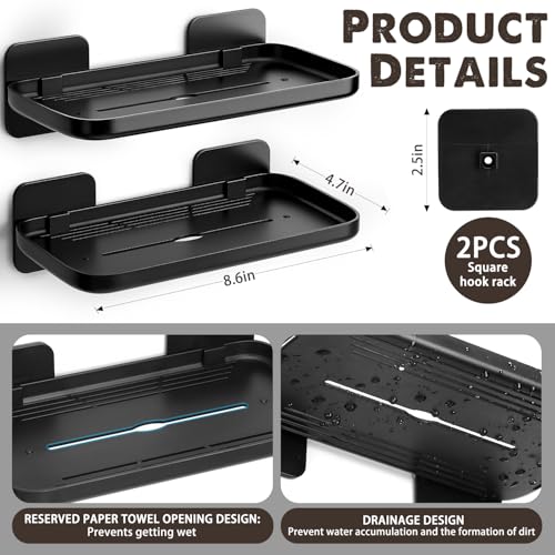 FAYYGYH 2 Pack Adhesive Floating Shelves No Drill Small Floating Shelf for Wall Storage Damage-Free Wall Mounted Organizer for Bathroom, Kitchen, Bedroom & Office (Black) - color: Black
